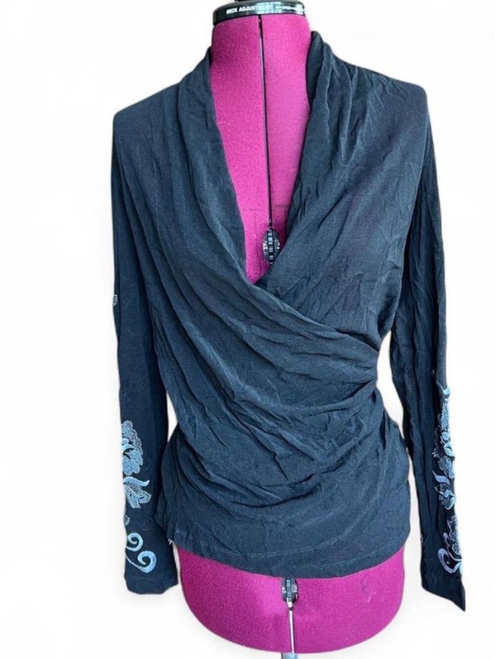 Karen Kane Draped Mesh Wrap Top, Black, Size M